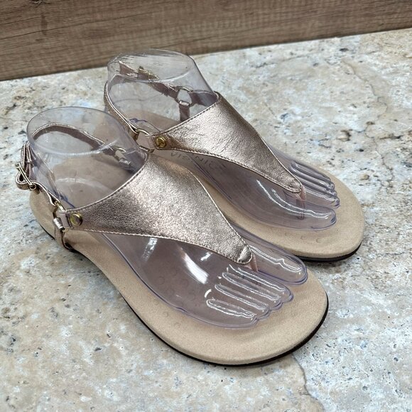 Vionic Kirra Thong Sandals Womens Size 7 Rose Gold Metallic Leather T Strap - Picture 1 of 11